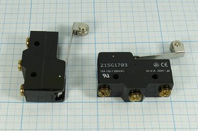 Микропереключатель 220В/15А, рычаг 58мм с роликом; №1729 ПКонц 49x17 x30\220\15\ON-(ON) \\L58рол\SF-6049\