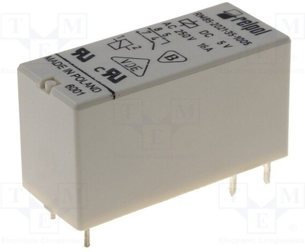 RM85-2021-35-1005, Реле: электромагнитное, SPST-NO, Uобмотки: 5ВDC, 16A/250ВAC, PCB RM85-2021-35-1005, Реле: электромагнитное, SPST-NO, Uобмотки: 5ВDC, 16A/250ВAC, PCB