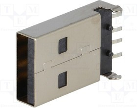 2410-07, Вилка, USB A, на PCB, SMT, PIN: 4, горизонтальный, USB 2.0
