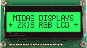 MD21605H6W-FPTLRGB, Буквенно-цифровой ЖКД, 16 x 2, Черный на RGB, 5В, Полупрозрачный