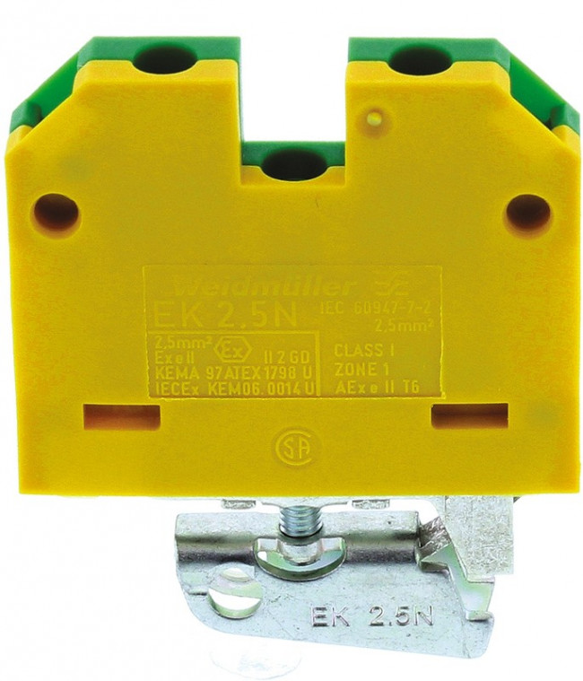 0474360000, 2-Way EK 2.5 Earth Terminal Block, 2.5mm², 26 12 AWG Wire, Screw Down, Nylon Housing, ATEX