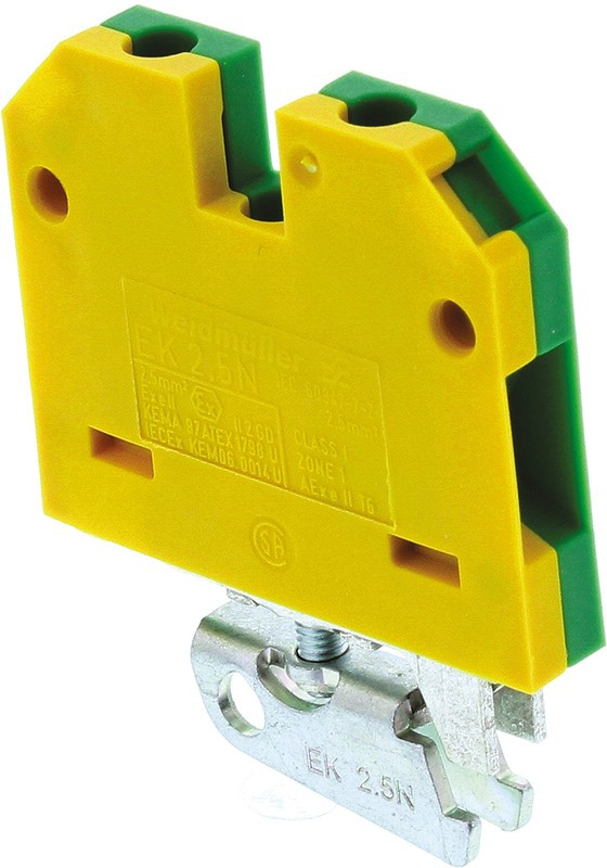 0474360000, 2-Way EK 2.5 Earth Terminal Block, 2.5mm², 26 12 AWG Wire, Screw Down, Nylon Housing, ATEX