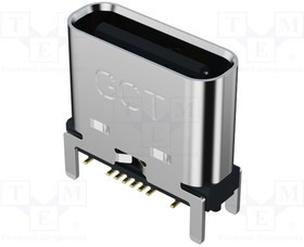 USB4145-03-0070-C, USB Connectors USB-C Rec 3u\" Vert 16P SMT 0.7mm TH stakes H7.46mm T+R+Cap