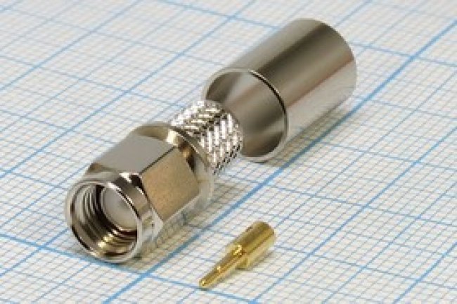Штекер SMA, на кабель RG 5D, под обжим, позолоченный центральный контакт; №10323 шт SMA\RG5D\\обж\