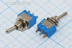 Переключатель рычажный, 220В, 3А, ON-ON, d 6,4, металл, 3C, MTS-102; №129 ПРыч\220В\ 3А\ON-ON\d 6,4\мет\ 3C\MTS-102\