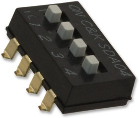 SDA04H1SBD, DIP / SIP переключатель, 4 схем(-а), Ползунок, SMD (Поверхностный Монтаж), SPST, 5 В, 100 мА