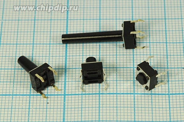 Переключатель тактовый размер 6,0x6.0x8.5мм, высота толкателя 4.9мм, NO, черный, 4PF; №117 K ПКнТакт 6,0x 6,0x 8,5\h 4,9\\NO\чер\4PF\