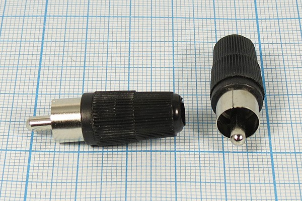 Штекер RCA на кабель диаметром 4~5мм, чёрный,корпус укороченный; №2787 Ч штек RCA\каб\чер\4~5мм\пл\Ni\ CP22-01Black\укорочен