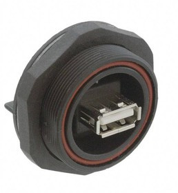 PX0845/A, Герметичный разъем USB, USB Типа A, USB 2.0, Гнездо, 4 Позиции, Монтаж в Сквозное Отверстие, IP68