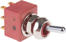 E201SYZQE, Switch Toggle ON None ON DPDT Round Lever Solder Lug 7.5A 250VAC 28VDC Panel Mount with Threads Medical Bulk