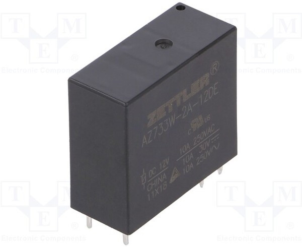 AZ733W-2A-12DE, Реле: электромагнитное, DPST-NO, Uобмотки: 12ВDC, 12A/277ВAC, 12А