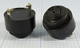 Зуммер пьезоэлектрический с генератором, размер 43x33, напряжение ~220В, частота 2.9кГц, контакты 2T