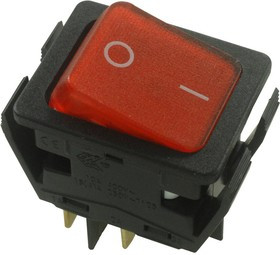 C6053ALNAE, Клавишный переключатель, Выкл.-Вкл., DPST, С Подсветкой, Панель, Красный, Серия 6000