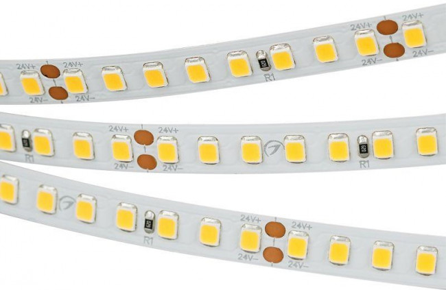 Лента светодиодная RT-A160-8mm 24V Warm 3000К 12Вт/м IP20 2835 высок. эффект. 150лм/Вт (уп.5м) Arlight 024538(2)