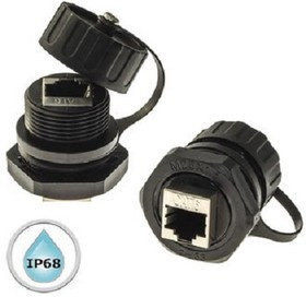 Гнездо телефонное 8P8C на панель, герметичное, переходник, с заглушкой; №15537 гн телеф 8P8C-гн теле