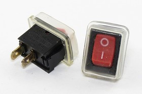 Переключатель клавишный, контакты 2T, 6А, ON-OFF, подсветка черная