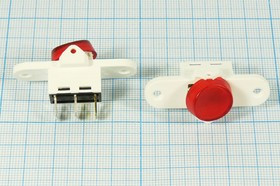 Белый переключатель с фланцами и красной подсветкой 220В/8А, c фиксацией; №12723W Пкл\\ 8\ON-OFF\d20\бел\ILкр\ \3T\R13-235B-WR\фланец