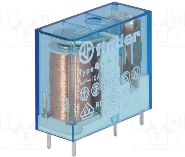 Реле электромеханическое миниатюрное универсальное монтаж на печатную плату или в розетку выводы с шагом 5мм 1CO 10А AgNi 24В DC RTII FINDER Реле электромеханическое миниатюрное универсальное монтаж на печатную плату или в розетку выводы с шагом 5мм 1CO 10А AgNi 24В DC RTII FINDER
