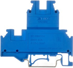 KRUKB-3-BU, Клемма двухуровневая , винтовой зажим, 4 точки подключения, 2.5 кв.мм, синяя