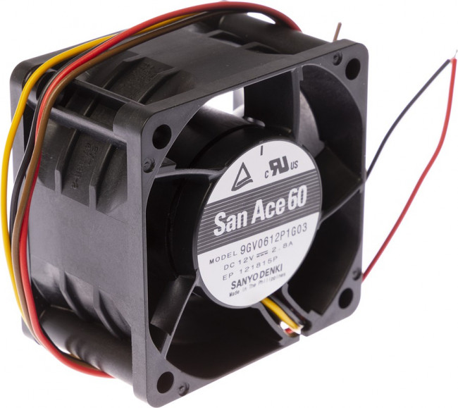 9GV0612P1G03, San Ace 9GV Series Axial Fan, 12 V dc, DC Operation, 142.2m³/h, 33.6W, 2.8A Max, 60 x 60 x 38mm