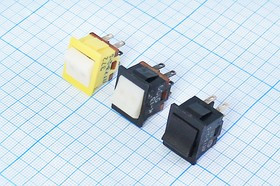 Клавишный переключатель 2-х полюсный,белая кнопка в жёлтом корпусе, 220В/1А,c фиксацией; №448 WY Пкл\\ 1\2xON-ON\\жел\ бел\\6C\ПТ73-2-3\