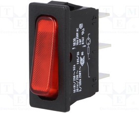 1830.3112, Rocker Switch, 20 A, 1NO, 250V, ON-OFF, IP40, Black / Red