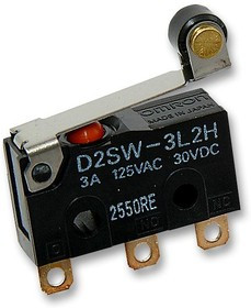 D2SW-3L2H, Микропереключатель, Мгновенного Действия, Роликовый Рычаг, SPDT, Пайка, 3 А, 30 В DC