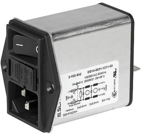 3-105-326, AC Power Entry Modules DD14 Connector Filter C14 10A STD
