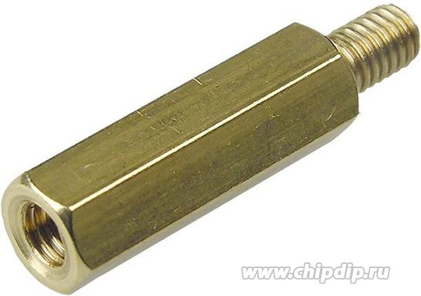 PCHSN-15, (KLS8-DBL-M3-E5.0-L15), Стойка латунная для печатной платы, шестигранная, М3, 15мм, отверстие- винт PCHSN-15, (KLS8-DBL-M3-E5.0-L15), Стойка латунная для печатной платы, шестигранная, М3, 15мм, отверстие- винт