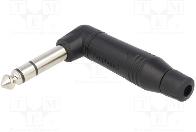 ACPS-RB, Вилка, Jack 6,35мм, "папа", stereo, угловой 90°, на провод, пайка