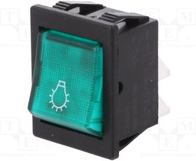 AE-C1553ALNBV, ROCKER; DPST; Pos: 2; ON-OFF; 16A/250VAC; green; neon lamp; 250V