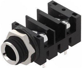 ACJM-MHDR, Гнездо, Jack 6,35мм, "мама", mono, с двойным выключателем, THT