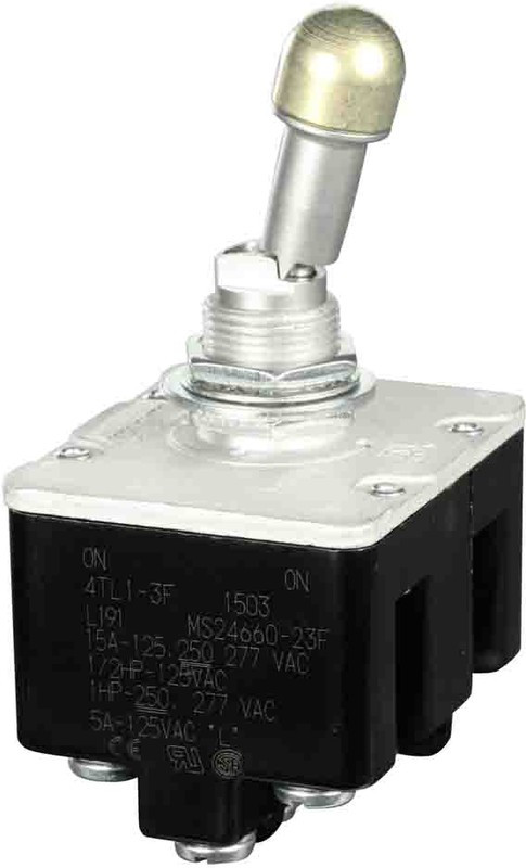 4TL1-3F, Switch Toggle ON ON 4PDT Locking Lever Screw 20A 277VAC 250VDC 745.7VA Panel Mount with Threads