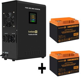 EX296613RUS, Комплект ИБП EX296002RUS + батарея 40Aч EX282979RUS 2шт (инвертор, синус, для котла, настенный) ExeGate FineSine SX-2500.LCD.AV