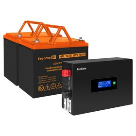 EX297438RUS, Комплект ИБП EX295994RUS + батарея 75Aч EX285653RUS 2шт (инвертор, синус, для котла, PF=1, настенный) ExeGate IdealSine SR-1500