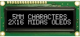 MCOB21605GX-EWP, OLED, 16X2, WHITE, W/T, 4 FONT SETS