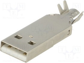 KEYS925, Вилка, USB A, на провод, под пайку, PIN: 4, прямой, USB 2.0, позолота, 1А