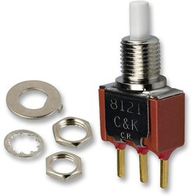 8125SHZBE, Кнопочный переключатель, 8020, 6.4 мм, SPDT, Вкл.-(Вкл.), Plunger, Белый