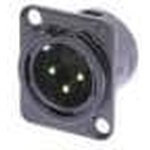 NC3MD-L-B-1, Панельный 3 контактный, XLR разъем типа "папа", под пайку, черный металлический, золоты