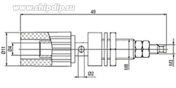 Комбинированная клемма 4мм на панель с боковым гнездом под кабель 2мм, жёлтая; №2788 Y клемма приб 4,0&amp;2,0\раз&amp;каб\ жел\11x45\пл\Ni\\
