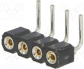 DS1002-01-1X04R13, Гнездо, штыревой, "мама", PIN 4, цанговые контакты, угловой 90°