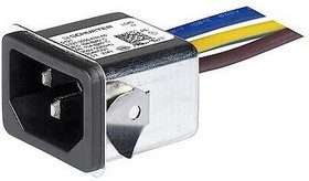 3-132-196, AC Power Entry Modules Appliance Inlet with Compact Standard Filter, C14, Snap-in Mount Front, Flexible Wire Connections