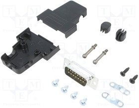 TRI-P-15-DMP-K, Разъем D-Sub; PIN: 15; вилка; "папа"; пайка; на провод; черный