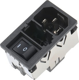 KM01.1205.11, Un-Filtered IEC Power Entry Module, IEC C14, General Purpose, 10 А, 250 В AC, 2-Pole Switch