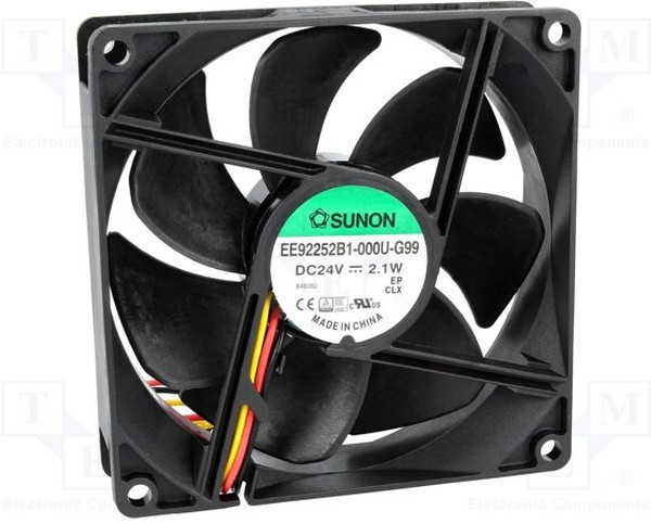 EE92252B1-G99, Вентилятор осевой, 24В DC, 92x92x25мм, подшипник качения, 87,55куб.м/ч, 34дБА, 24AWG