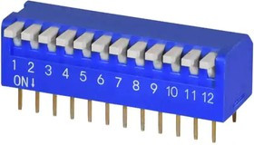 DS02C-254-1L-12BE, DIP Switches / SIP Switches DIP Switch, SPST, 2.54 pitch, Raised actuator, convex bottom, long pin, 12 position, Blue DS02C-254-1L-12BE, DIP Switches / SIP Switches DIP Switch, SPST, 2.54 pitch, Raised actuator, convex bottom, long pin, 12 position, Blue