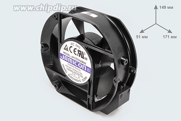 Вентилятор 220 Вольт, 172x150x51мм, шариковый подшипник; №ВН290T вент 172x150x51\220В\0,30А\ 2T\ШП\JA1751H2B0N\JAMIC Вентилятор 220 Вольт, 172x150x51мм, шариковый подшипник; №ВН290T вент 172x150x51\220В\0,30А\ 2T\ШП\JA1751H2B0N\JAMIC
