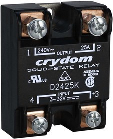 D1225K, Solid State Relays - Industrial Mount SSR Relay, Panel Mount, IP00, 140VAC/25A, 3-32VDC In, Zero Cross, w/Standoffs