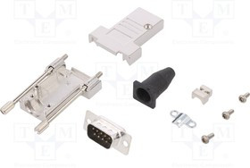 DTSL09-T-JSRGDBP-K, Разъем D-Sub; PIN: 9; вилка; "папа"; прямой; пайка; на провод; черный