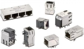 74990100011A, Modular Connectors / Ethernet Connectors WE-RJ45 Intgtd XFMR 1X1 THT Tab Up
